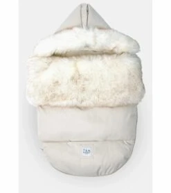 7 A.M. Enfant Plushpod Footmuff - Tundra Heather Beige / White Faux Fur (0-18m)