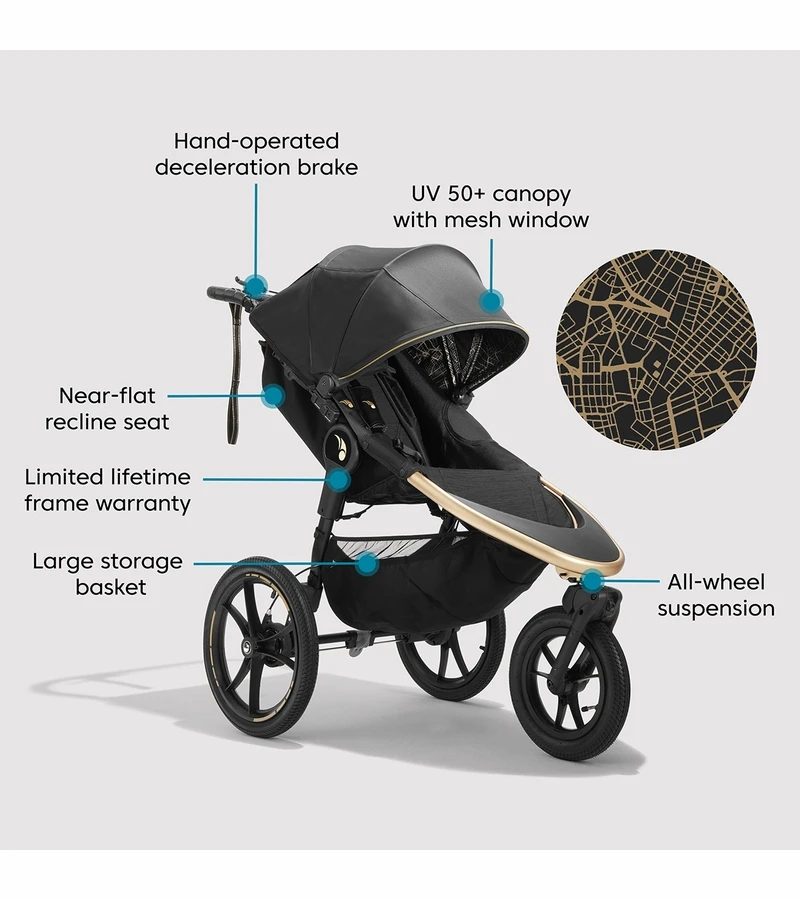 Baby Jogger X Robin Arzon Summit X3 Jogging Stroller + Deluxe Pram Bundle - City Royalty / Lunar Black 8 Baby Jogger X Robin Arzon Summit X3 Jogging Stroller + Deluxe Pram Bundle - City Royalty / Lunar Black - Image 6