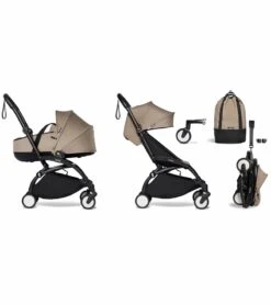 Babyzen YOYO2 Ultra Compact Complete 6+ Stroller With Bassinet & Rolling Bag Bundle - Black/Taupe