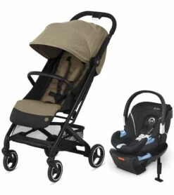 Cybex Beezy Compact Stroller + Aton 2 SensorSafe Travel System Bundle - Classic Beige / Lavastone Black