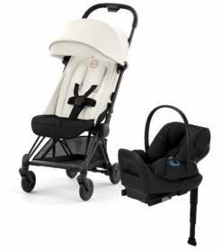 Cybex COYA Compact Stroller + Cloud G Lux SensorSafe Travel System Bundle - Matte Black / Off White / Moon Black