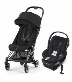 Cybex COYA Compact Stroller + Cloud Q SensorSafe Travel System Bundle - Rose Gold / Sepia Black / Stardust Black