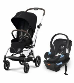 Cybex Eezy S Twist +2 V2 Stroller + Aton 2 Sensorsafe Travel System Bundle - Moon Black / Lavastone Black
