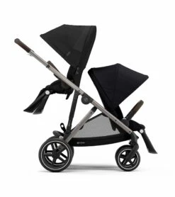 Cybex Gazelle S Double Stroller Bundle - Deep Black / Moon Black (Taupe Frame)