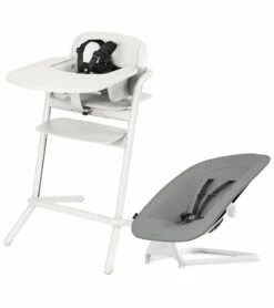 Cybex Lemo 1.5 High Chair + Bouncer Bundle - Porcelain White / Storm Grey