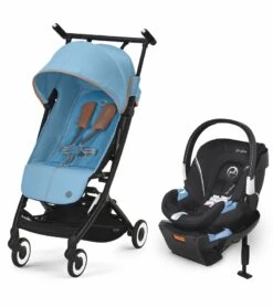 Cybex Libelle 2 Compact Stroller + Aton 2 SensorSafe Travel System Bundle - Beach Blue / Lavastone Black