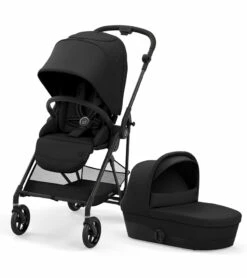 Cybex Melio Carbon Stroller + Cot Bundle - Deep Black