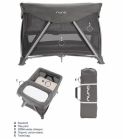 Nuna SENA Aire Playard With Zip-Off Bassinet + Changer (One Box) - Granite -Stroller Promotion Store nuna sena aire playard with zip off bassinet changer one box granite 182