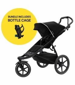 Thule Urban Glide 2 Single Jogging Stroller + Water Bottle Cage Bundle - Black