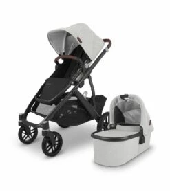 UPPAbaby Vista V2 Single-to-Double Stroller - Anthony (White And Grey Chenille / Carbon / Chestnut Leather)